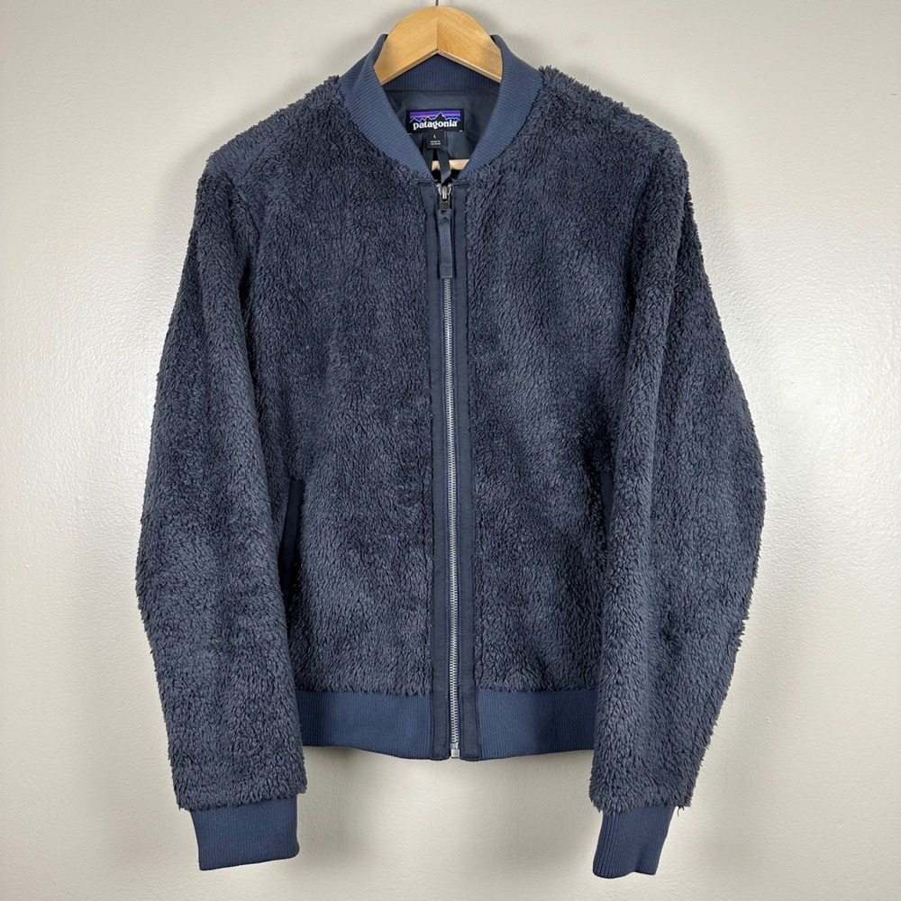 Patagonia Women's Large Los Gatos Bomber Jacket Smolder Blue Fleece Outdoors